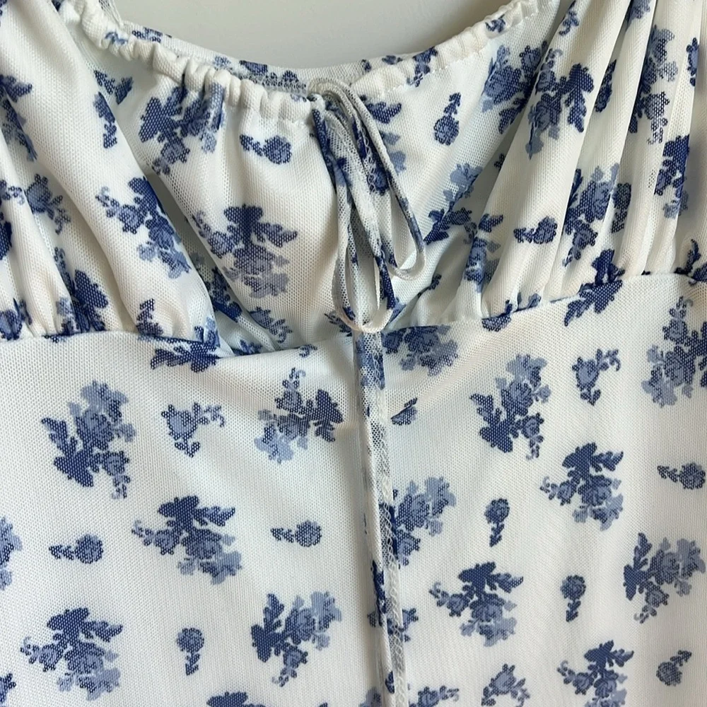 🕶️NWT Cider Blue Floral tie shoulder sleeveless stretch Midi Dress - Picture 5 of 8